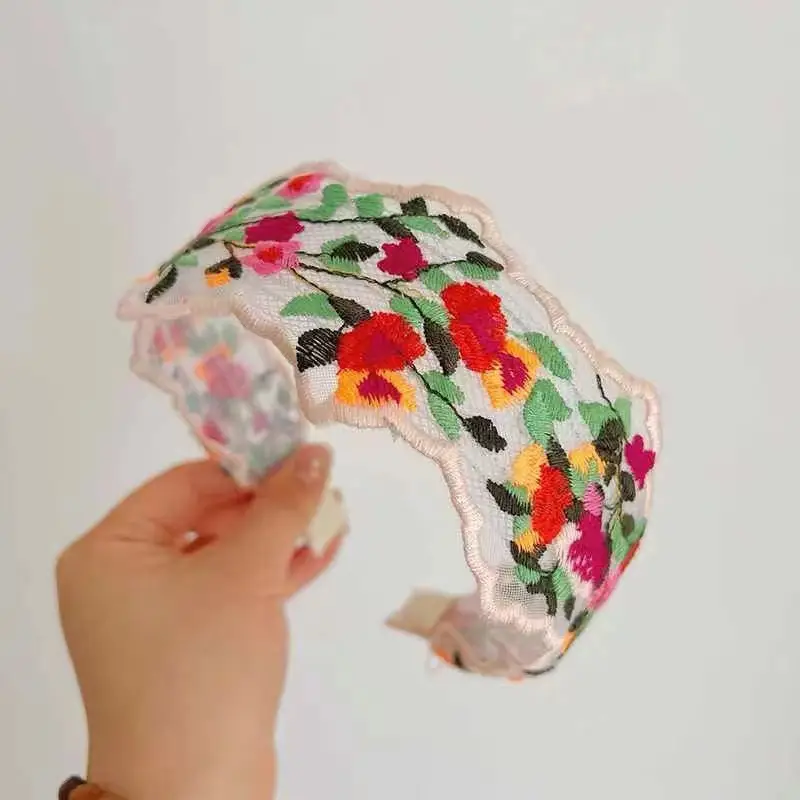 New Chinese Embroidered Flower Headband Women's Cotton Linen Wide Brim Hoop - Image 7