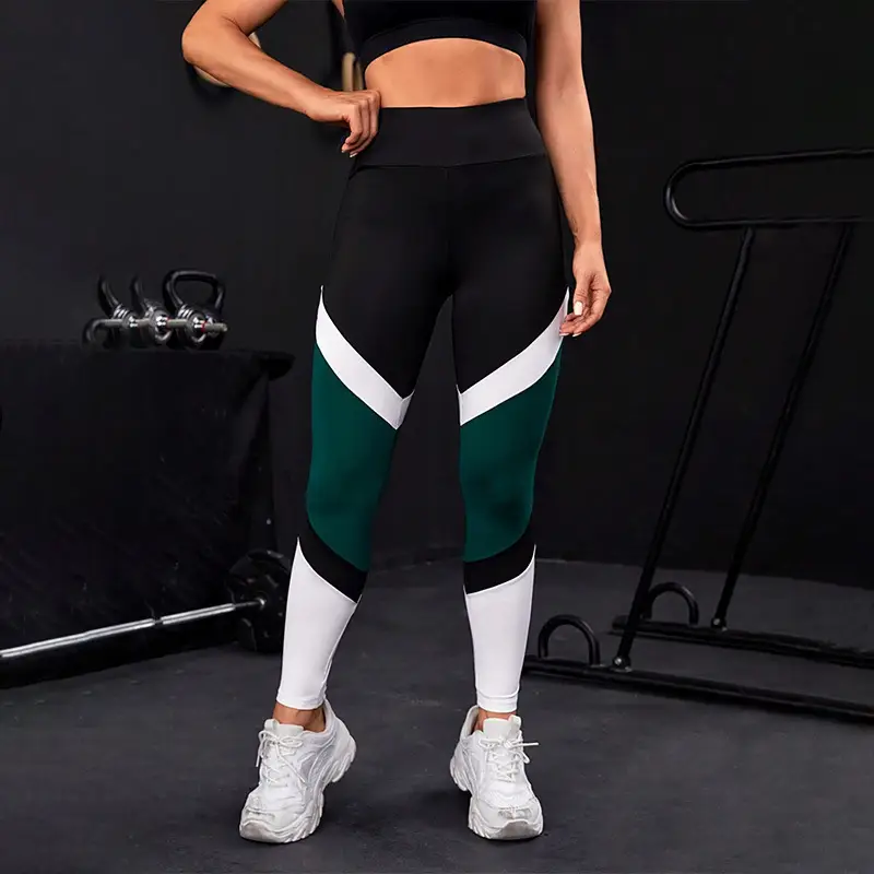 Cross-Body Yoga Pants Women Running Leggings Green Black High Waist - Image 3