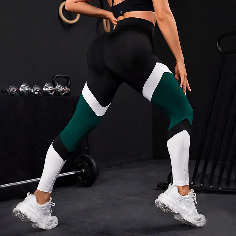 Cross-Body Yoga Pants Women Running Leggings Green Black High Waist - Image 4