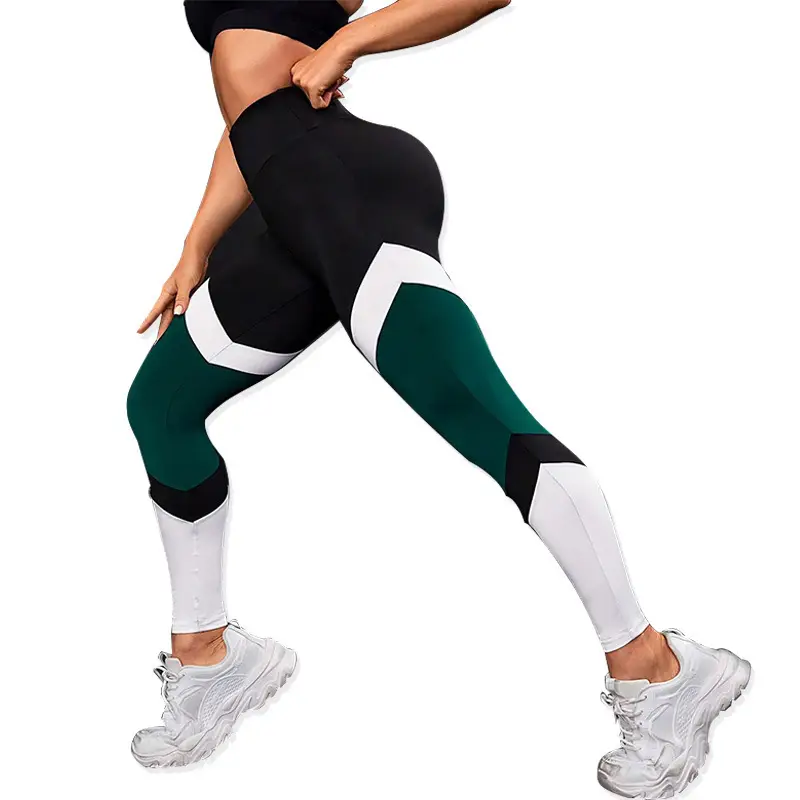 Cross-Body Yoga Pants Women Running Leggings Green Black High Waist - Image 5