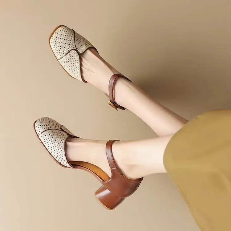 Women's Minimalist Hollow Heel Sandals with Ankle Strap 2024 - Image 4