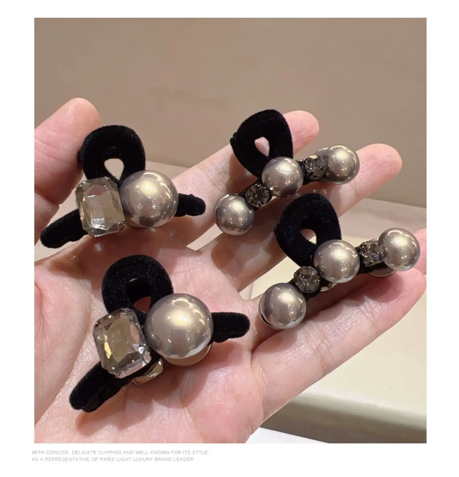 Black Pearl Hair Clips with Sparkle Design — feature 3