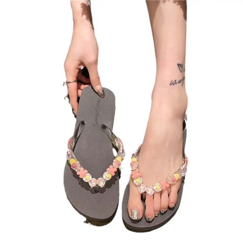 Flip-flops Women's Summer Indoor Beach Shoes for Seaside Wear Eva Dung-feeling Cute Bathing Transparent Flower Non-slip - Image 14