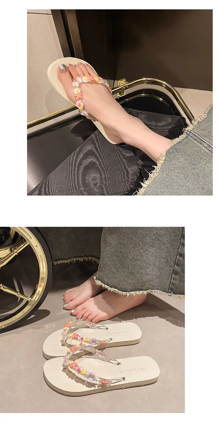 Flip-flops Women's Summer Indoor Beach Shoes for Seaside Wear Eva Dung-feeling Cute Bathing Transparent Flower Non-slip — feature 10