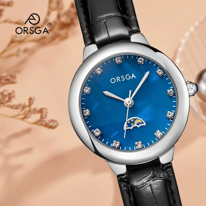 Ostraca Classic Diamond Watch for Women Black Leather Strap