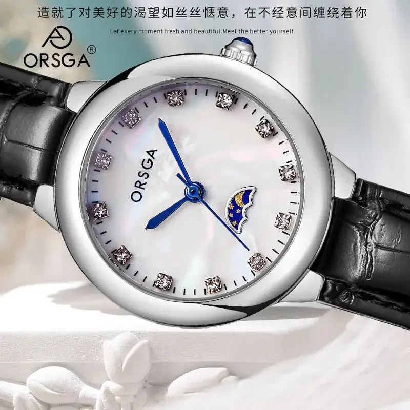 Ostraca Classic Diamond Watch for Women Black Leather Strap