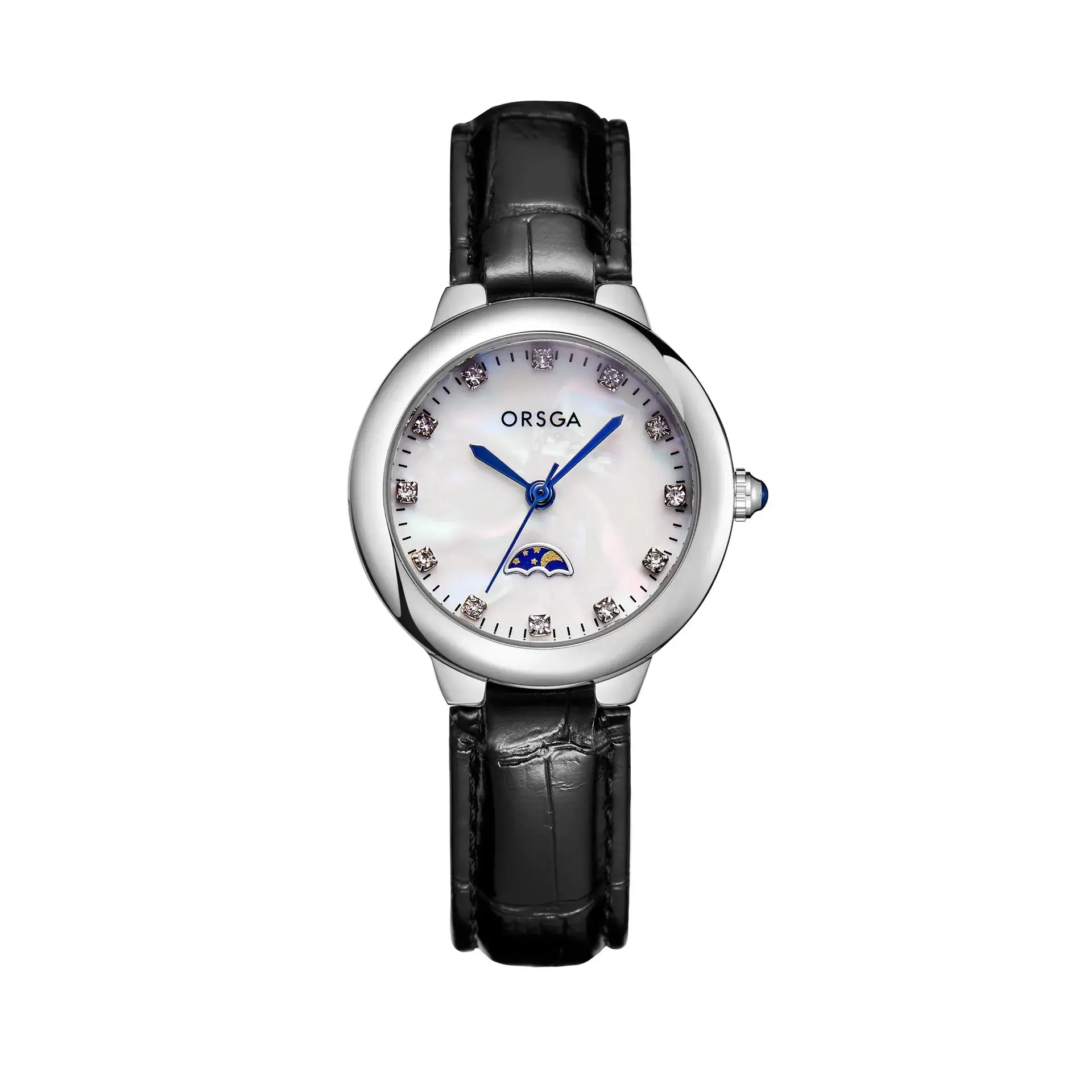 Ostraca Classic Diamond Watch for Women Black Leather Strap