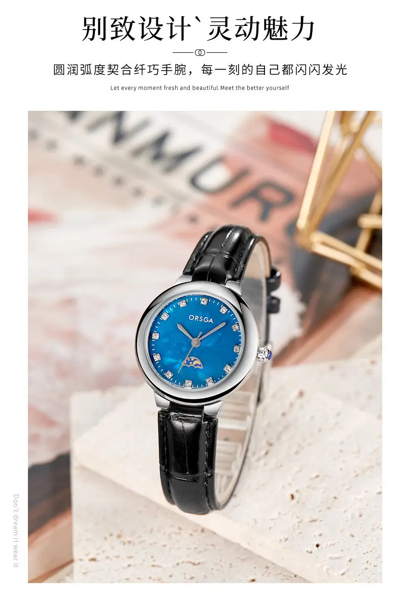 Ostraca Classic Diamond Watch for Women Black Leather Strap — feature 13