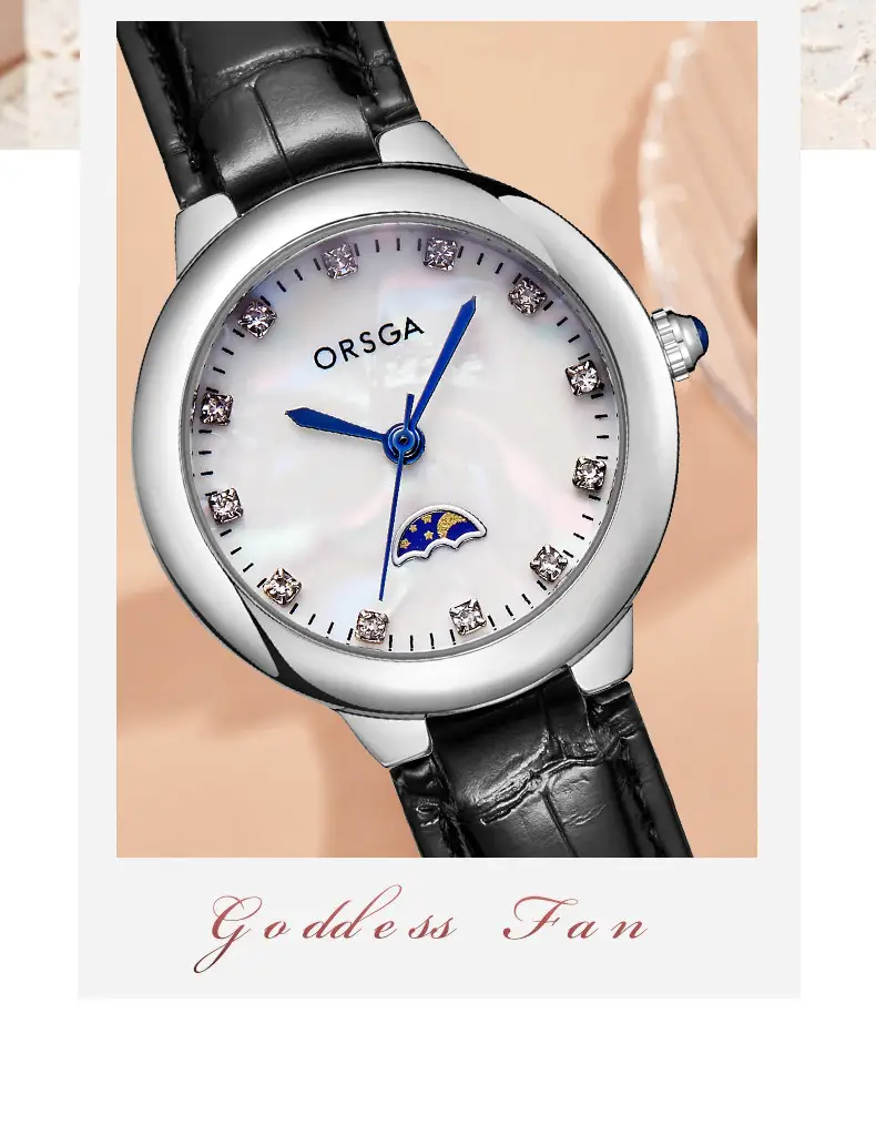 Ostraca Classic Diamond Watch for Women Black Leather Strap — feature 4
