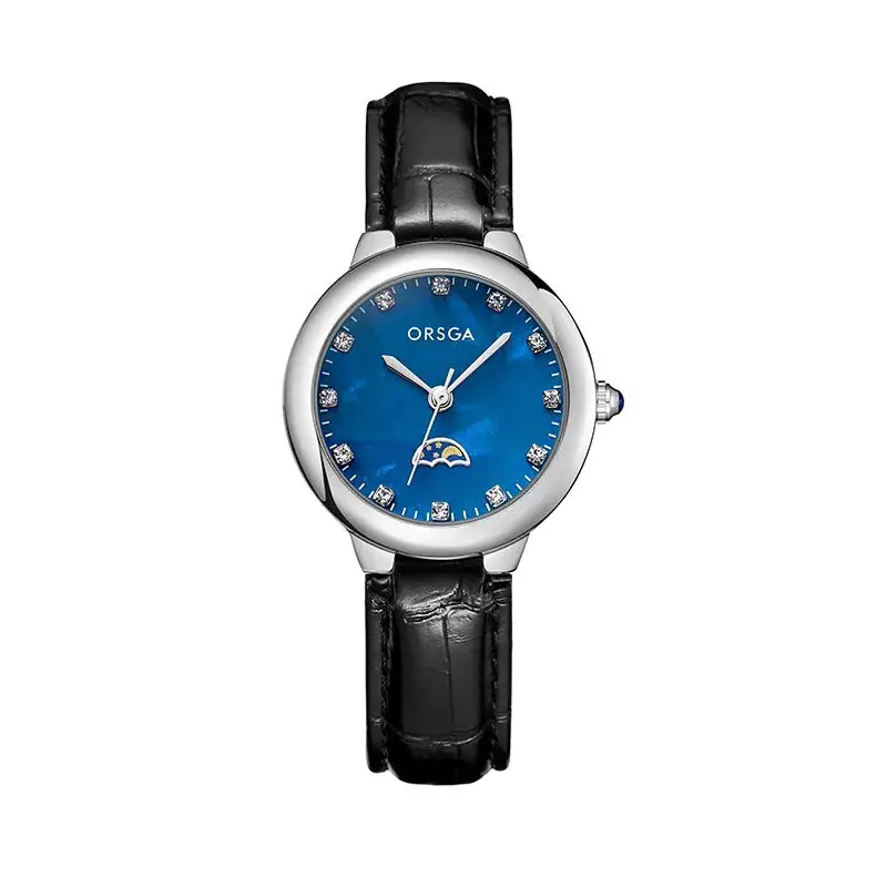 Ostraca Classic Diamond Watch for Women Black Leather Strap