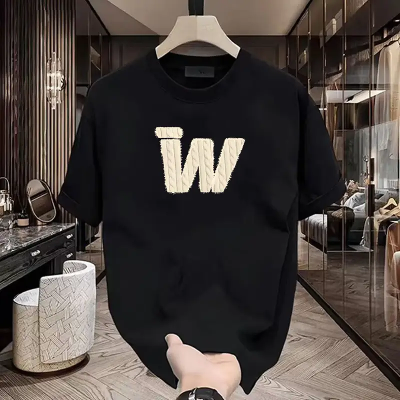 Black Heavy Cotton Round Neck T-Shirt with "TW" Print - Image 2