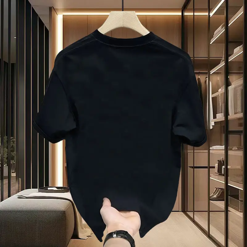 Black Heavy Cotton Round Neck T-Shirt with "TW" Print - Image 5
