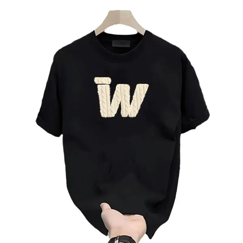 Black Heavy Cotton Round Neck T-Shirt with "TW" Print - Image 7