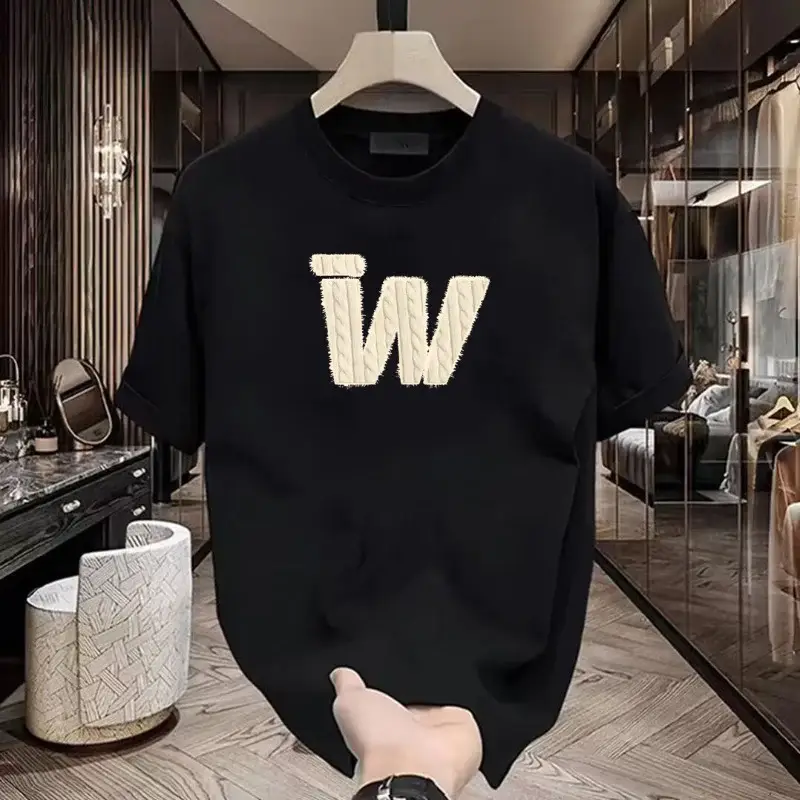 Black Heavy Cotton Round Neck T-Shirt with "TW" Print — feature 8