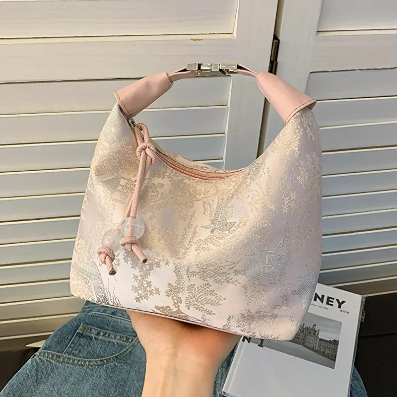 Women Embroidered Shoulder Crossbody Bag Cream 2024 - Image 3