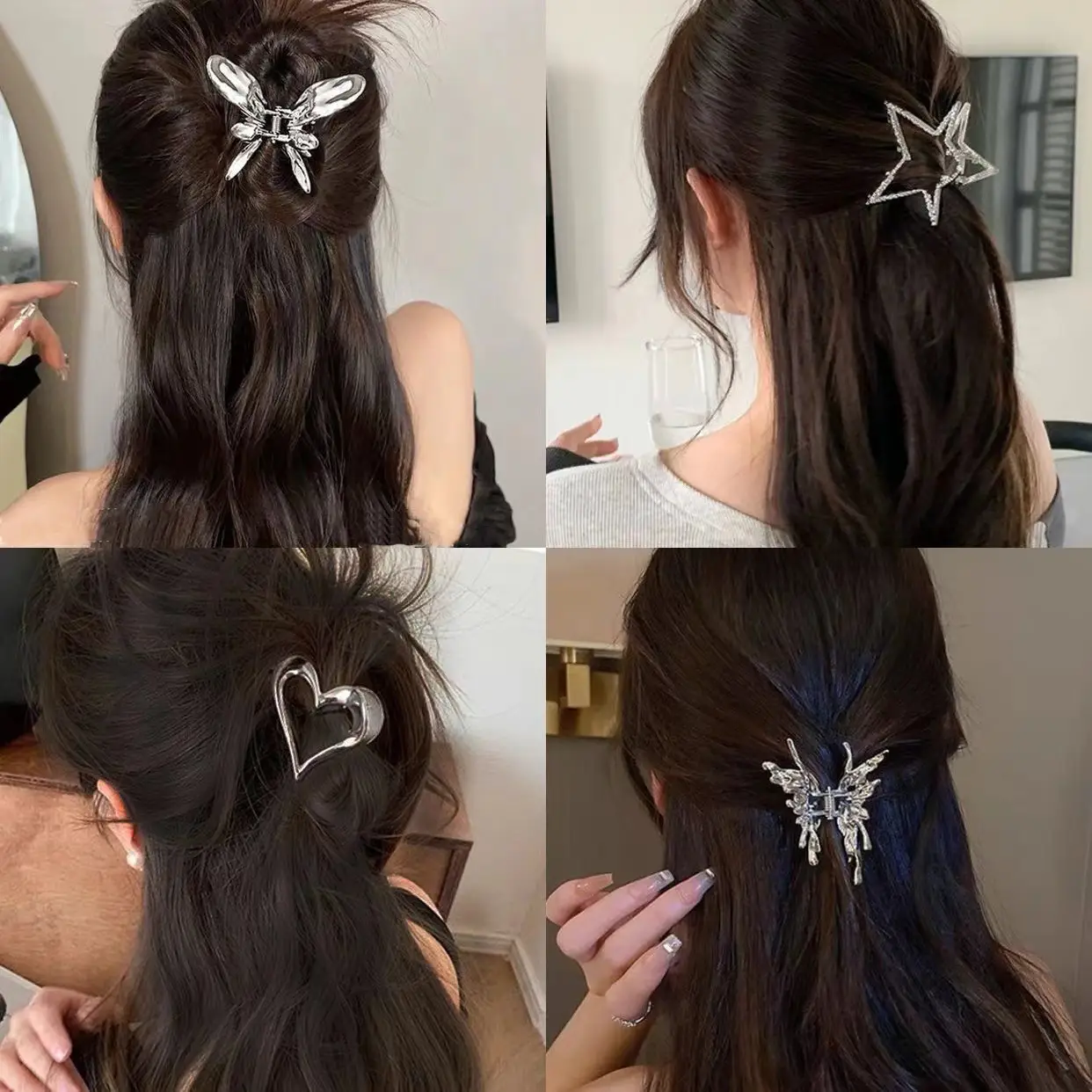 Diamond Encrusted Five Pointed Star Butterfly Hair Clip for Women - Image 6