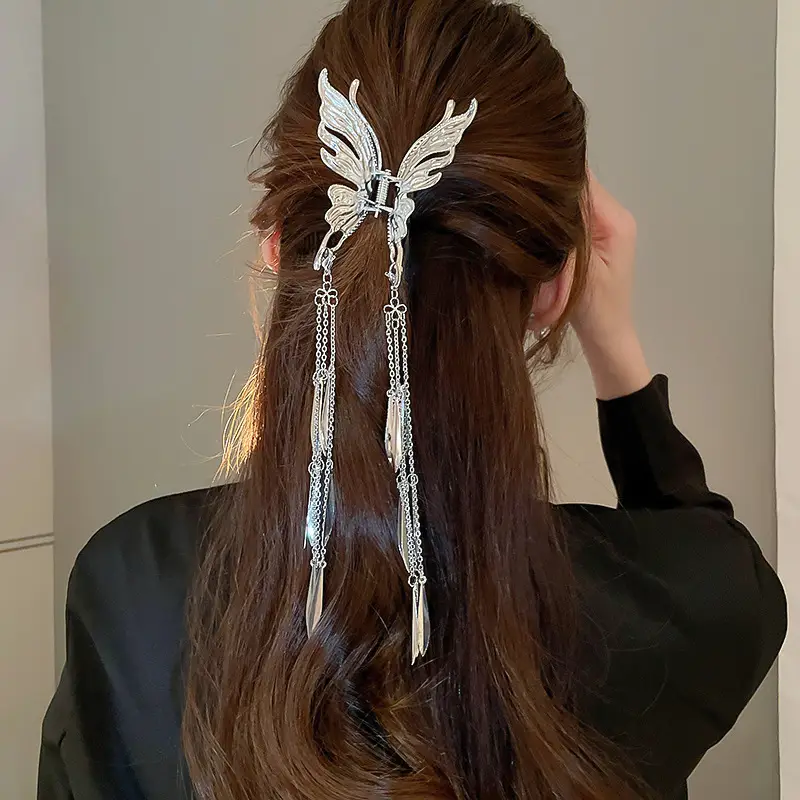 Diamond Encrusted Five Pointed Star Butterfly Hair Clip for Women - Image 2