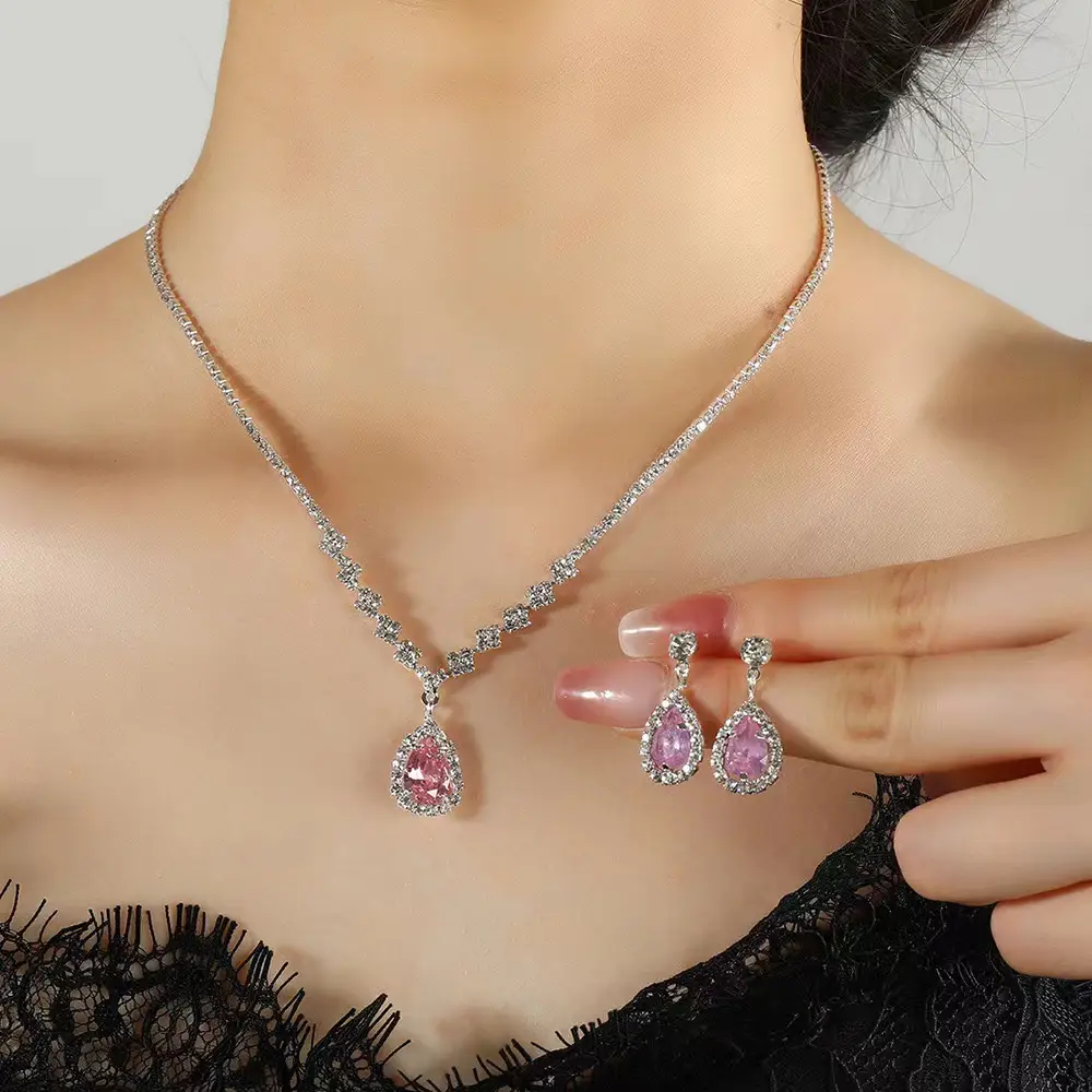 Full Diamond Earrings Necklace Set for Women - Image 3