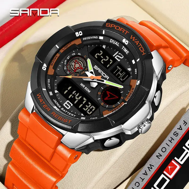 Sanda Waterproof Sports Watch Green Digital Display - Image 10