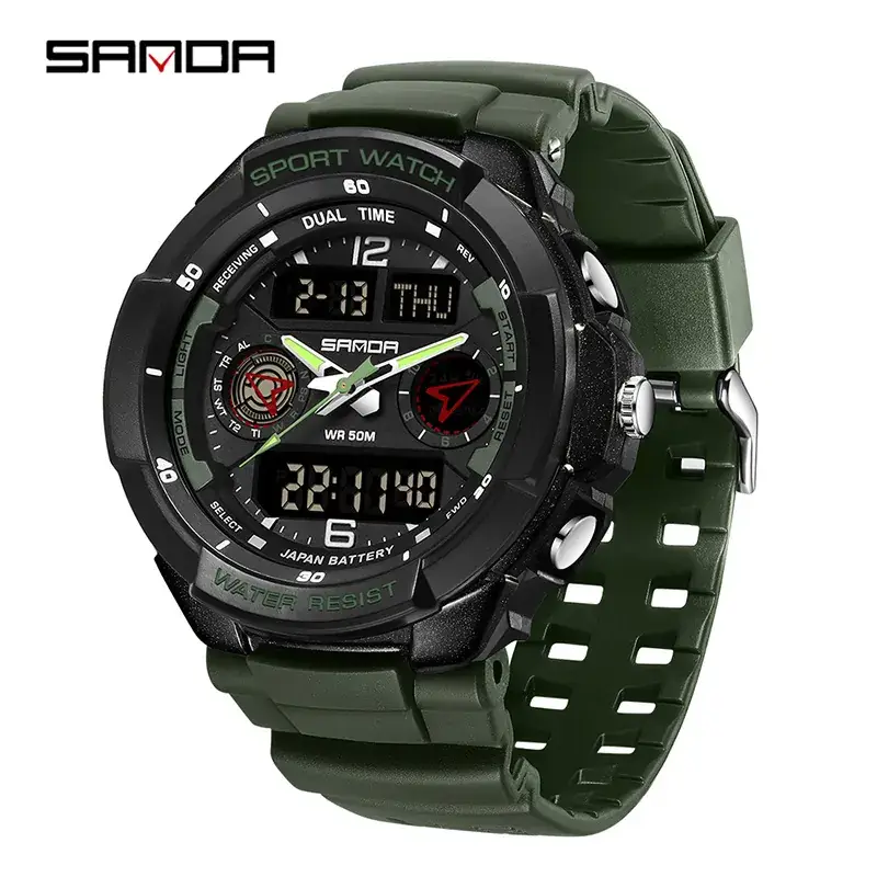 Sanda Waterproof Sports Watch Green Digital Display - Image 12