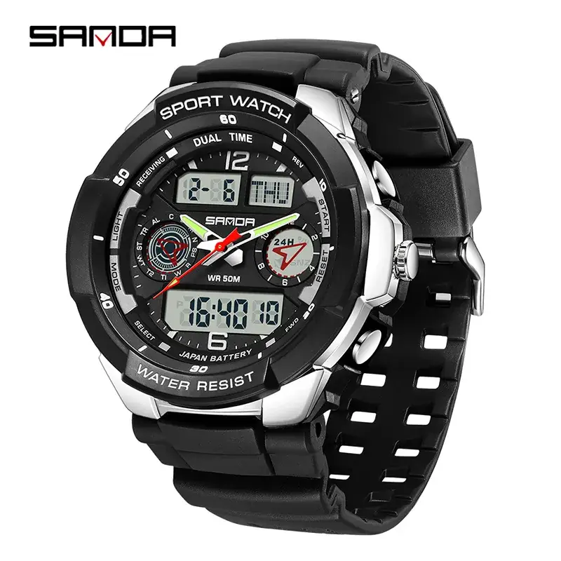 Sanda Waterproof Sports Watch Green Digital Display - Image 2