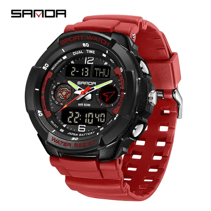 Sanda Waterproof Sports Watch Green Digital Display - Image 5