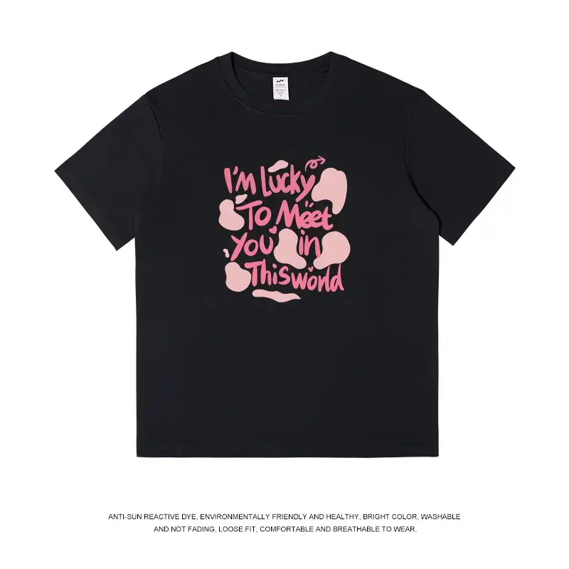 Men Cotton Letter Printed T-Shirt Black Summer - Image 2