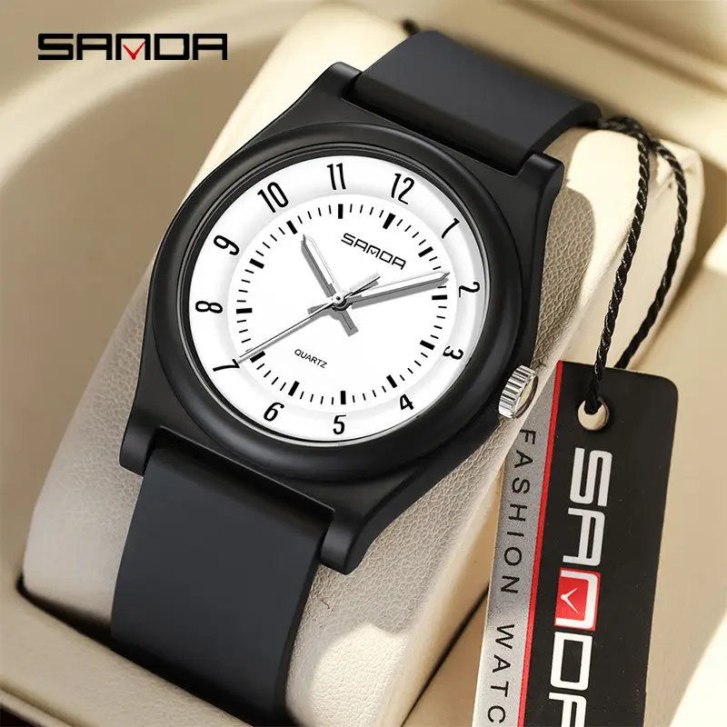 Sanda Black Quartz Watch for Men Women Waterproof