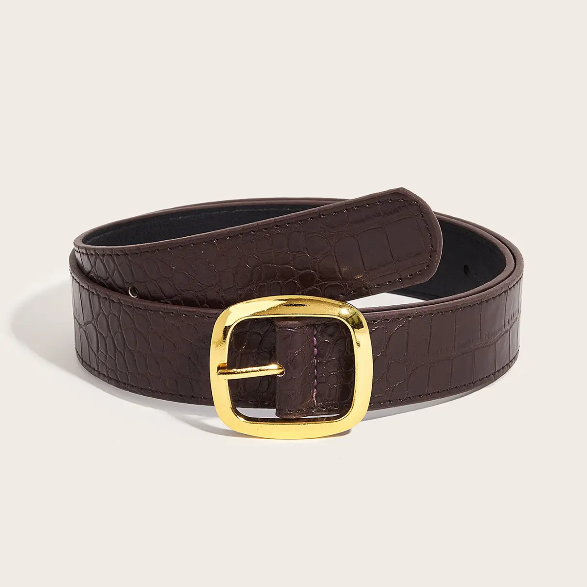 Women's Vintage Belt with Gold Buckle Maroon - Image 3