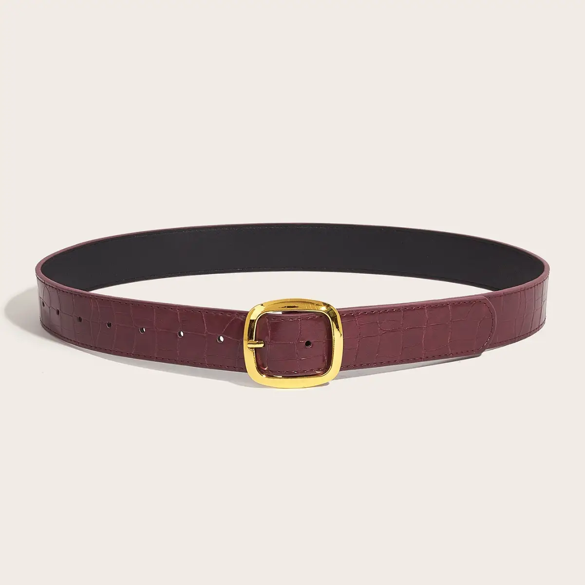 Women's Vintage Belt with Gold Buckle Maroon - Image 4