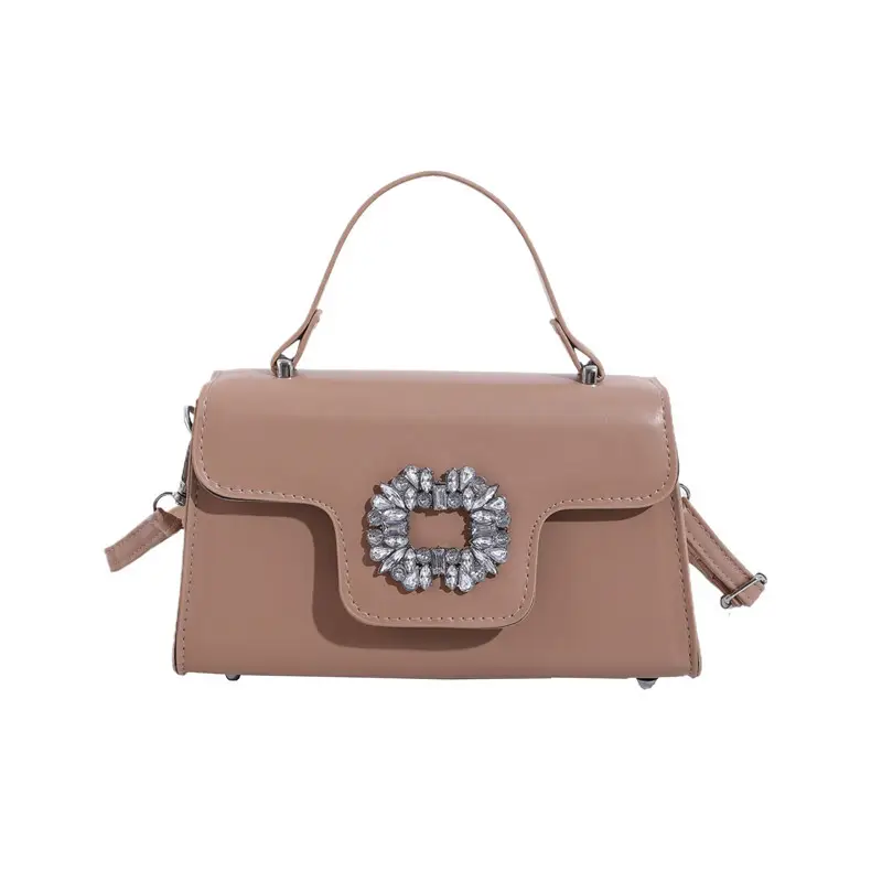 Women's Black Square Shoulder Crossbody Bag with Crystal Flower Decor - Image 9