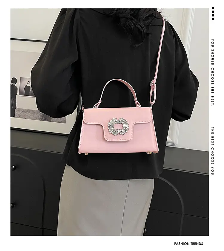 Women's Black Square Shoulder Crossbody Bag with Crystal Flower Decor — feature 2