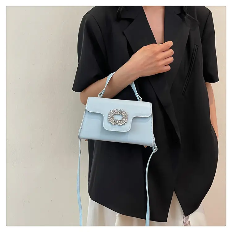 Women's Black Square Shoulder Crossbody Bag with Crystal Flower Decor — feature 22