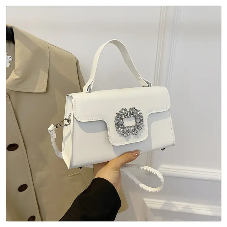 Women's Black Square Shoulder Crossbody Bag with Crystal Flower Decor - Image 2