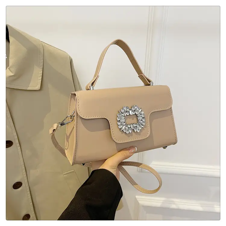 Women's Black Square Shoulder Crossbody Bag with Crystal Flower Decor - Image 4