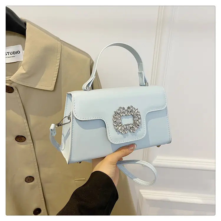 Women's Black Square Shoulder Crossbody Bag with Crystal Flower Decor - Image 5