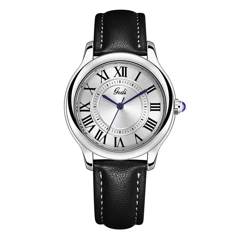 Gold European Roman Dial Women's Watch with Leather Strap - Image 4