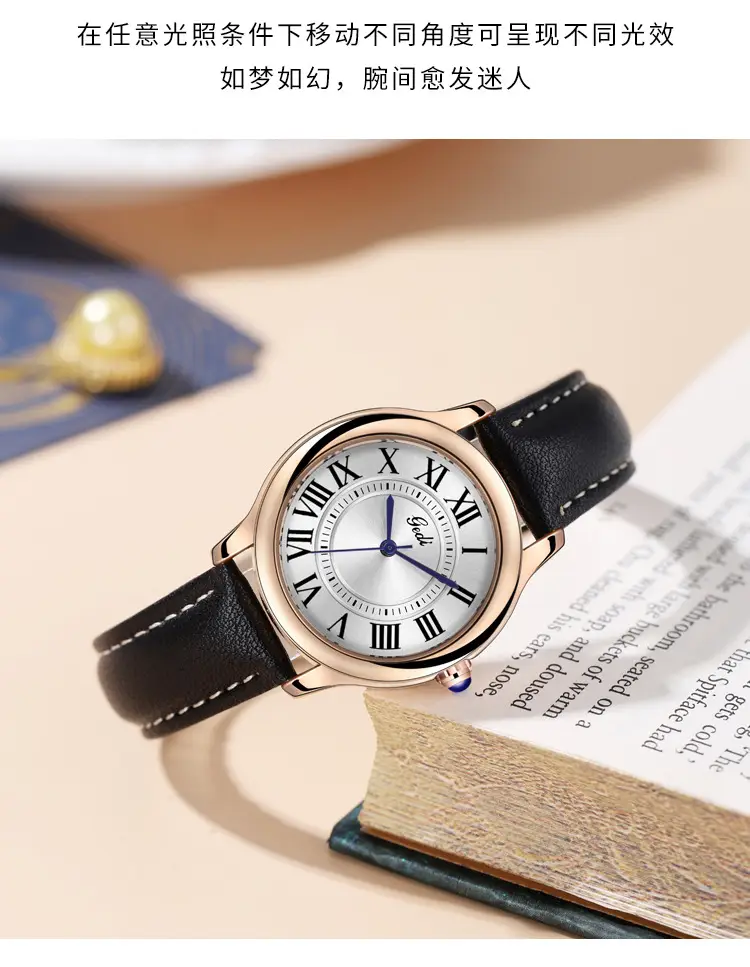 Gold European Roman Dial Women's Watch with Leather Strap — feature 11
