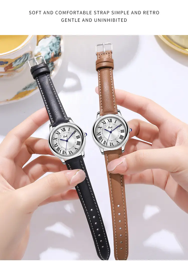 Gold European Roman Dial Women's Watch with Leather Strap — feature 13