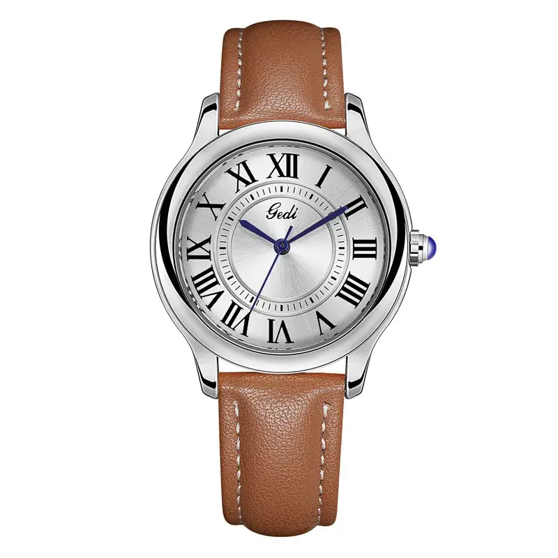 Gold European Roman Dial Women's Watch with Leather Strap - Image 2