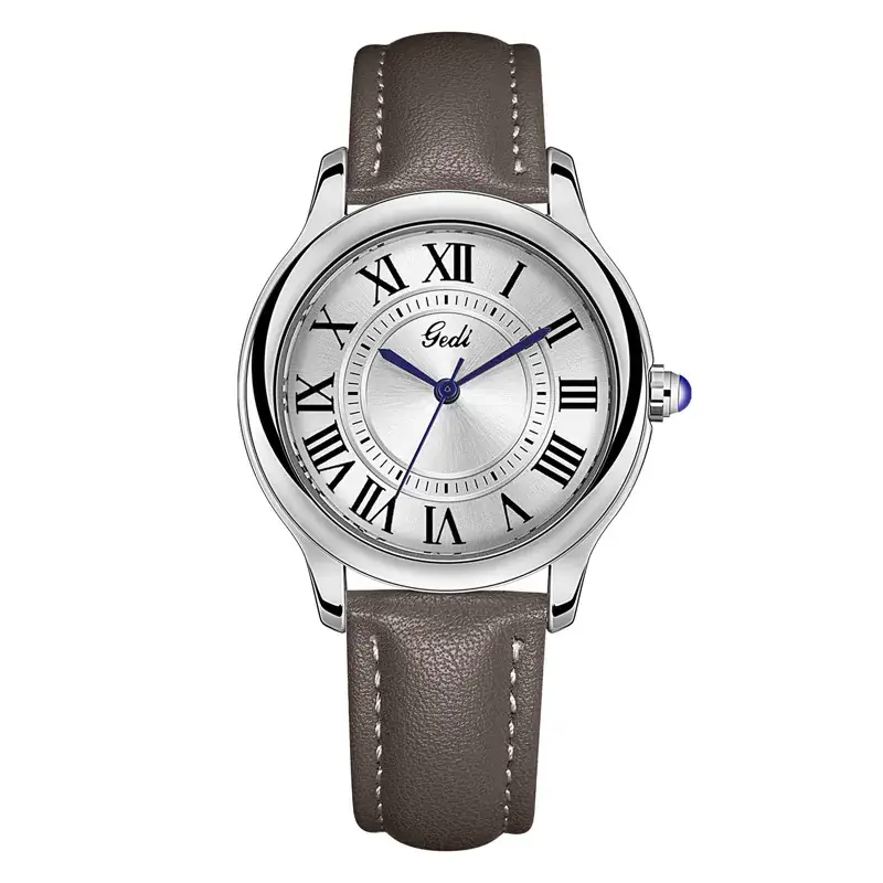 Gold European Roman Dial Women's Watch with Leather Strap - Image 6