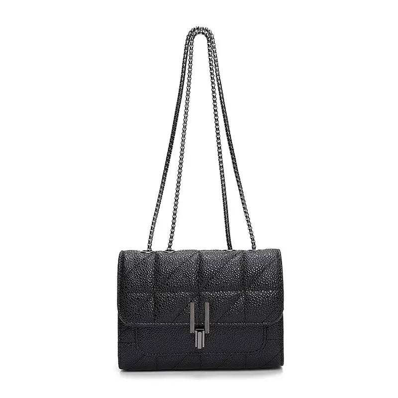 Black Quilted Chain Shoulder Bag for Women - Image 6