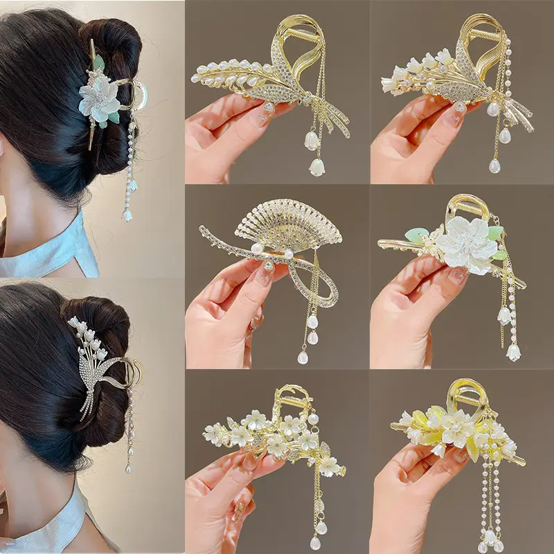 Antique Pearl Hair Clip for Women's Back of Head