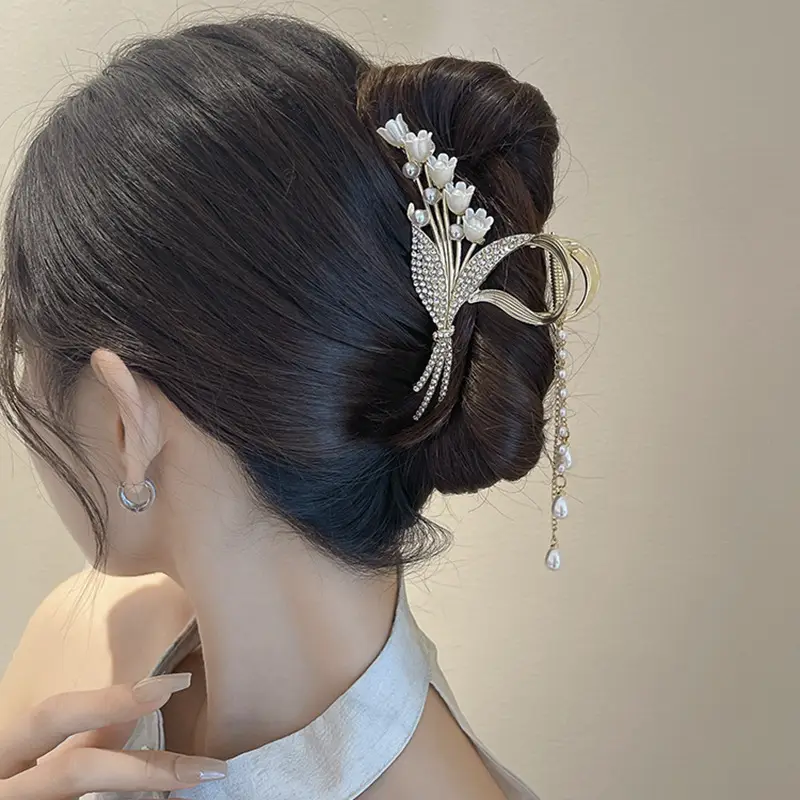 Antique Pearl Hair Clip for Women's Back of Head