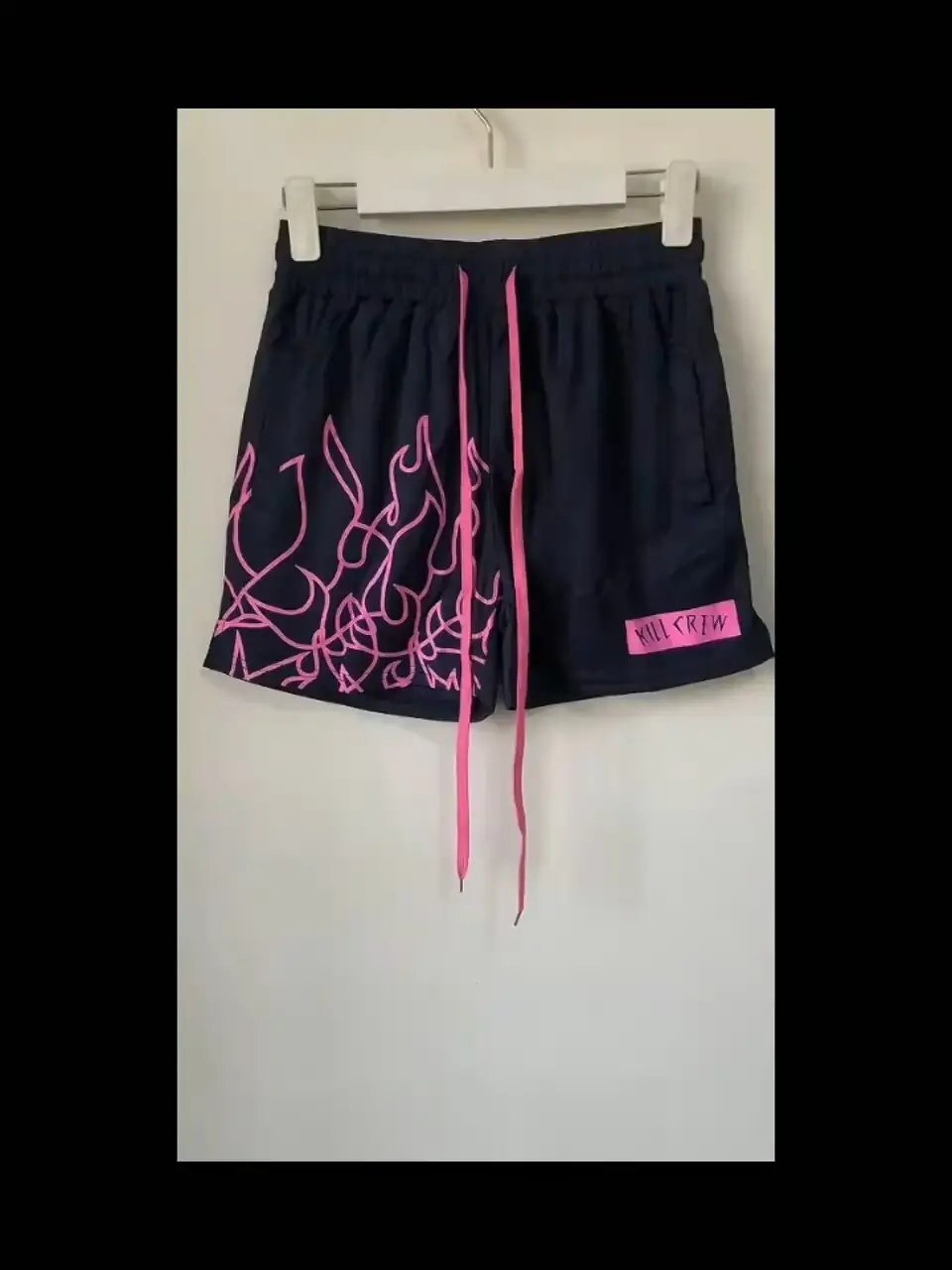 Men Flame Print Drawstring Shorts Black Purple — feature 1