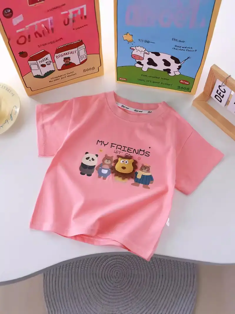 Pink Cartoon Friends T-Shirt for Kids Boys Girls Summer - Image 23