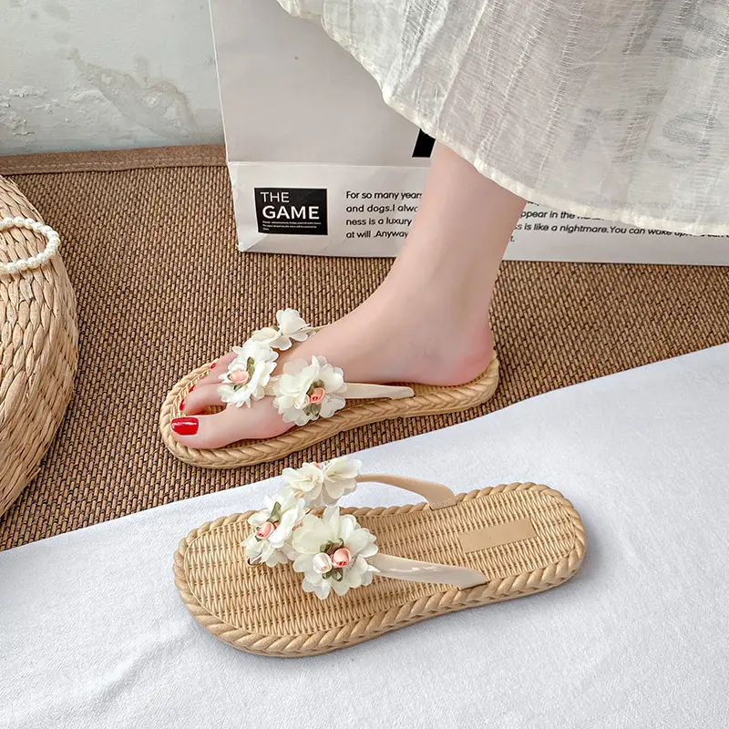 Flower Flip-flops Women's Summer Outer Wear 2024 New Seaside Beach Holiday Fairy-style Slippers Non-slip Wet Water - Image 4