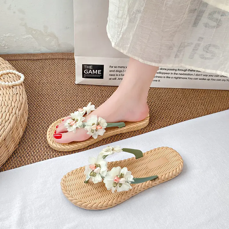 Flower Flip-flops Women's Summer Outer Wear 2024 New Seaside Beach Holiday Fairy-style Slippers Non-slip Wet Water - Image 5