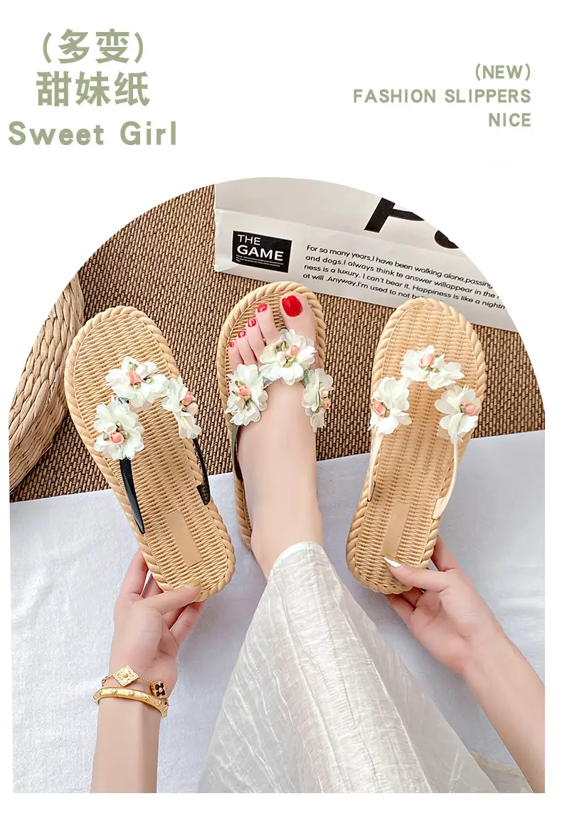 Flower Flip-flops Women's Summer Outer Wear 2024 New Seaside Beach Holiday Fairy-style Slippers Non-slip Wet Water — feature 2