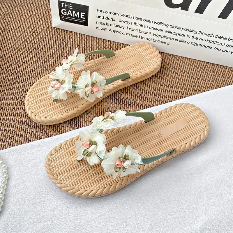 Flower Flip-flops Women's Summer Outer Wear 2024 New Seaside Beach Holiday Fairy-style Slippers Non-slip Wet Water - Image 2